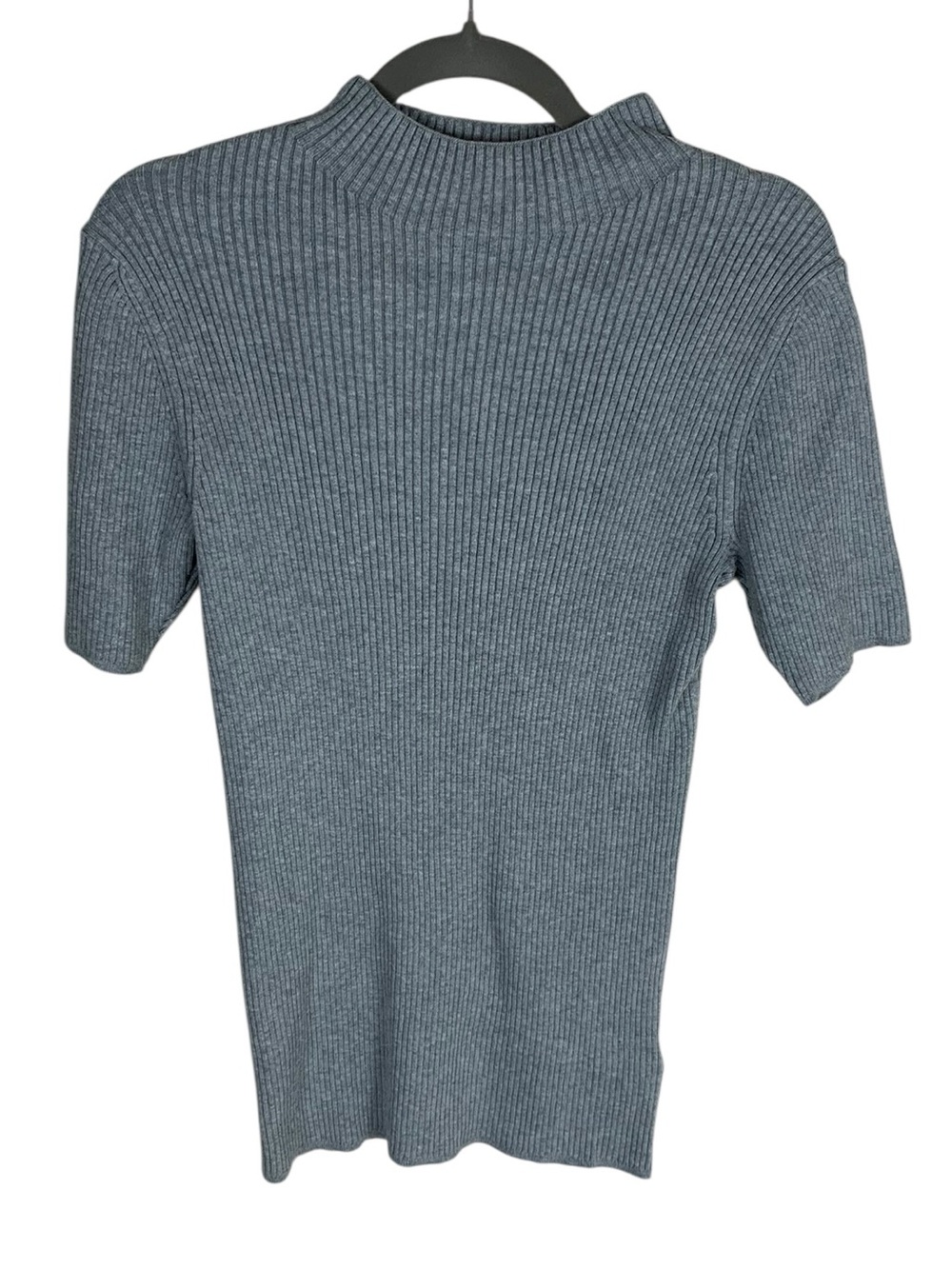 Women's GAP Gray Short Sleeve Mock Neck Rib Knit Top Size M Tall Basic Neutral
